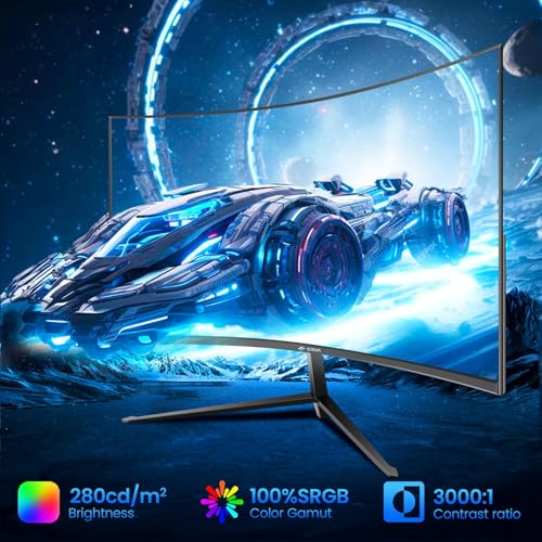 Monitor Curvo 27 Pollici FHD 1080P, 100Hz con FreeSync, 1ms, Eye-Care, HDMI/VGA, VESA, Senza Cornice, Schermo PC Gaming 1800R per PS5/Xbox/Lavoro/Ufficio - Monitor - Immagine 2