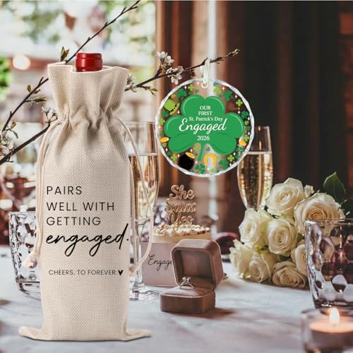 Image of Engaged Gifts Engagement Gifts for Couples Her, Engagement Party Decorations for Women Couple Bride Our St. Patrick's Day Engaged Wine Bag Acrylic Ornament 2026