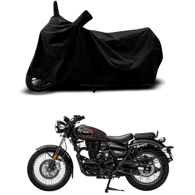 Image of 100% Scratchproof /UV-Rays /Heat Protection /Birds Dropping /Water Resistant /Dust Proof /Waterproof /Bike Scooty Two Wheeler Body Cover Compatible for Benelli Imperiale 400 All Varients[Black]