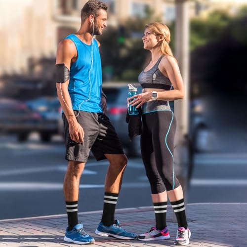 Image of Ultrafun 5 Pairs Striped Crew Socks Cotton Cushioned Athletic Sports Running Socks for Men Women Teens