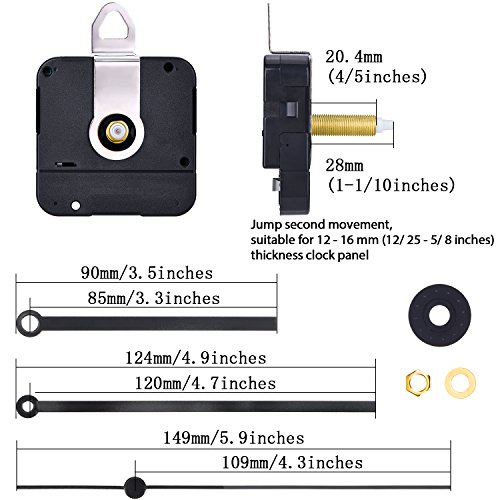 Hicarer 28 Mm Long Shaft Quartz Clock Movement Clock Parts Repair Kit (Black) #TOP2