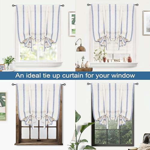 DriftAway Farmhouse Double Layer Linen Blackout Tie Up Curtains Thermal Insulated Vertical Striped Fully Lined Balloon Roman Shade Bathroom Window Adjustable Rod Pocket 25 Inch by 47 Inch Navy by DriftAway - Used condition - Image 8