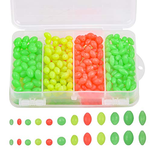 JOGFFDE Luminous Fishing Beads, 1000pcs Assorted Size, Soft Plastic, Oval Round Shape, Mixed Color, Glow Beads for Deep Drop Rigs, Trolling Lures, Stream, Lake, River, Saltwater Fishing
