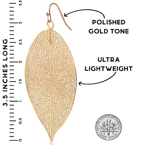 Humble Chic Big Filigree Leaf Earrings for Women - Lightweight Cutout Oversized Drop Dangles - Boho Silver Earrings for Women, Vintage-Style Dangling Drops in Large 3.5" Inch Long, Silver Tone Plated4