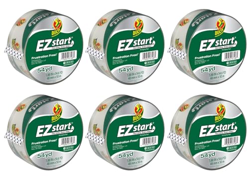 Duck EZ Start Packaging Tape, Clear Packing Tape for Mailing, Moving, Shipping & Storage, 6 Refill Rolls, 1.88 in. x 55 Yd. Each (285711)