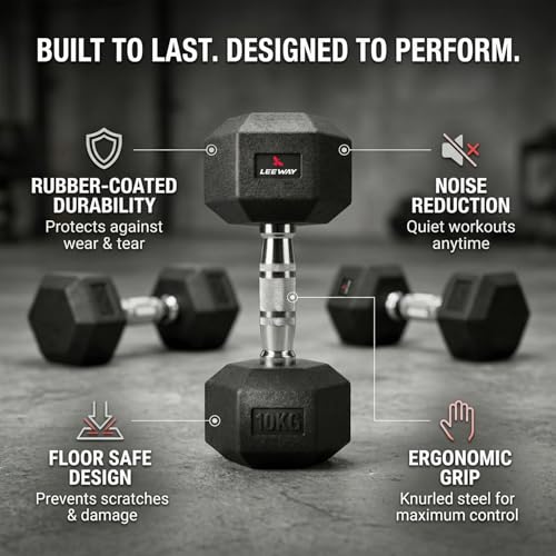 LEEWAY 2.5 Kg Rubber Coated Hex Dumbbells Set of 2 (Total 5 Kg) — Fixed Weight Dumbbells - image 3