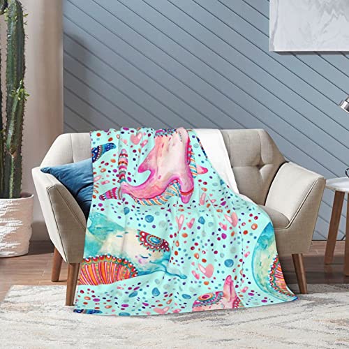 Dolphin Blanket Throw Soft Warm Lightweight Flannel Fleece Blankets For Boys Girls Mens Womens Decor For Bedroom Living Rooms Sofa Couch All Seasons 50"X40" #TOP1