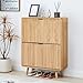 FurSch Fluted Shoe Cabinet Storage for Entryway,Slim Shoe Cabinet with 2 Flip Drawers, Narrow Shoes Rack Organizer (All Natural, 2 Drawers)