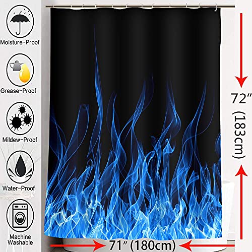 Sddser Shower Curtain, Blue Flame Fire Ignite Burning Bonfire Black Background, Cloth Fabric Bathroom Decor Set With 12 Hooks 71X72 Inch Ylwysd255 #TOP2