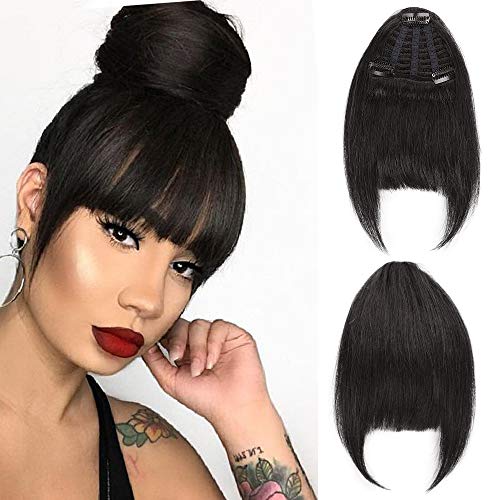 Bangs Hair Clip in Bangs Black for Women Human Hair Bangs Clip in Hair Extensions Clip on Bangs with Temples（Natural Color#）