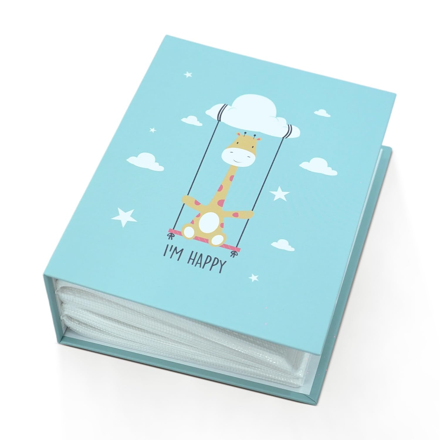 EVEN Photo Album Book, Album for photos collection, 4 inch x 6 inch (10 x 15 Cm) size Photo collection album with taxture and design on Cover (100 PHOTO SPACE, I'M HAPPY), Medium, Blue