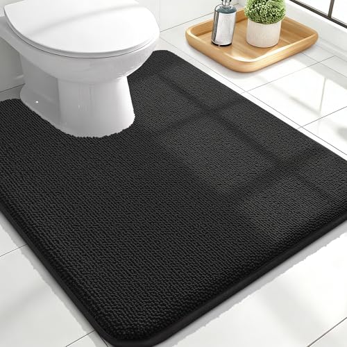 Image of OLANLY Toilet Rugs U-Shaped 24x20, Extra Soft Absorbent Thick Memory Foam Contour Bathroom Rugs, Dry Quickly, Machine Washable, Non-Slip Toilet Bath Mat, Home Decor Accessories, Black
