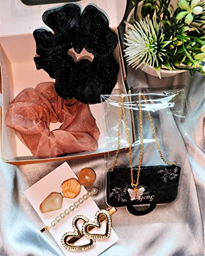 Image of Hamper Accessories Set for Women & Girls | Trendy Scrunchies, Stylish Chain & Hair Pins /Clips Combo | Fashion Gift Hamper Set (Gift Hamper 01)