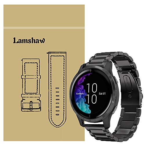 for Garmin Venu Band LvBu Quick Release Stainless Steel Metal Replacement Straps for Garmin Venu Smartwatch (Black)