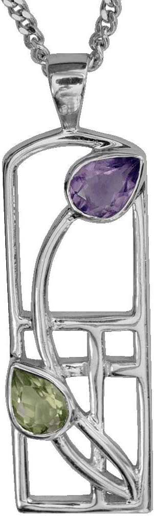 590 Charles Rennie Mackintosh Silver Necklace - Thistle - Amethyst & Peridot.