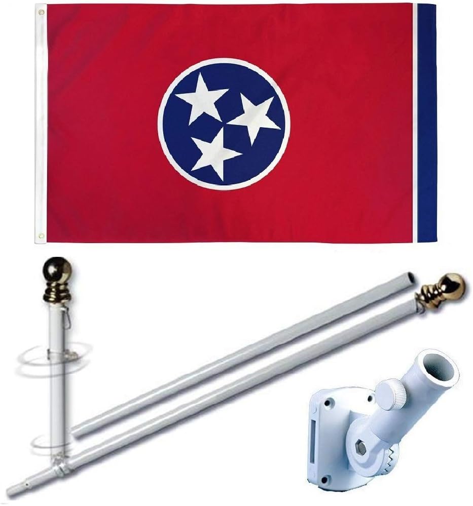 MWS 3'X5' Tennessee State Premium 150D 3x5 Flag Set (Super Polyester) w/Heavy Duty 6-Feet Spinning Flag Pole Bracket Residential Commercial