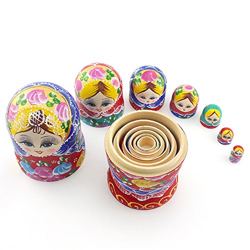 Starxing Russian Nesting Dolls Matryoshka Wood Stacking Nested Set 7 Pieces Handmade Toys For Children Kids Christmas Mother's Day Birthday Home Room Decoration Halloween Wishing Gift #TOP4