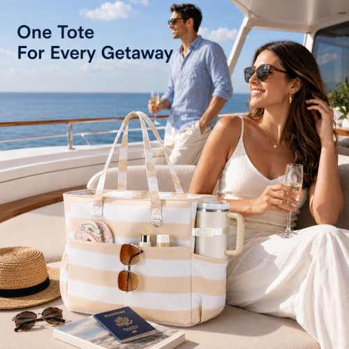 Image of LEDAOU Beach Bag Waterproof Sandproof Women Beach Tote Pool Bag with Zipper for Swim Gym Grocery Travel with Wet Pocket