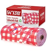 Plastic Table Cloth, 310 Ft X 54 in Disposable Tablecloth Red and White Checkered Tablecloth with...