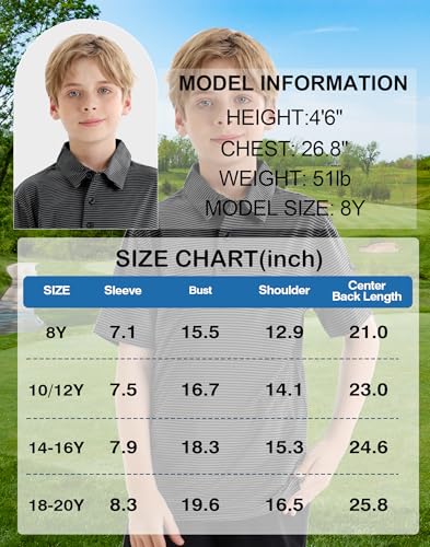 Image of Polo Shirts for Boys Golf Polo Shirt Short Sleeve Boys Performance Polo Dry Fit Stretch Collared UPF50+ Kids Golf Shirts