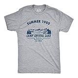 Crazy Dog Men's T Shirt Camp Crystal Lake 1980 Spooky Halloween Horror Movie Slasher Jason Shirt Flick Film Buff 80's Movie Graphic Novelty Tee (Light Heather Grey) - XL