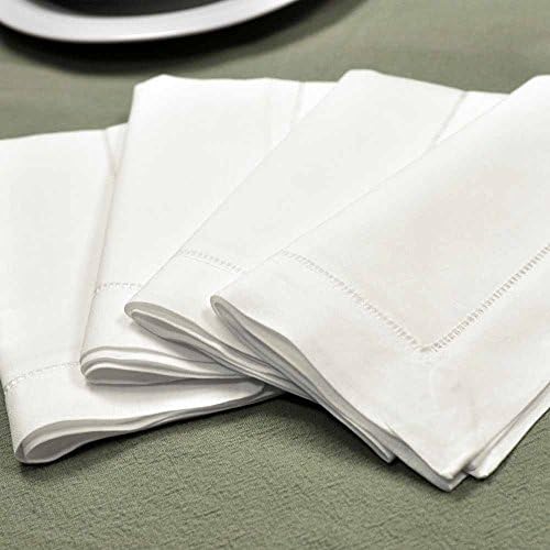 Linen Clubs PACK of 6, 100% Pure Linen Rustic Dinner Napkin with Hem Stitched 16x16, White Color Hemstitched hand made ladder lace look napkins. One of life's little home luxuries