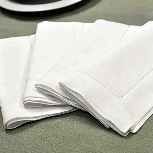 100% Pure Linen, Dinner Napkin With Hem Stitched 20X20 Inch White (Set Of 6 Pack). Hemstitched Hand Made Ladder Lace Look Napkins. One Of Life's Little Home Luxuries #TOP3