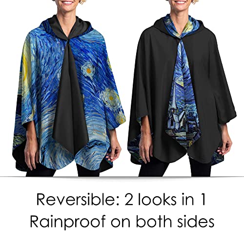 RainCaper van Gogh Starry Night Womens Rain Cape Poncho with Hood Reversible2
