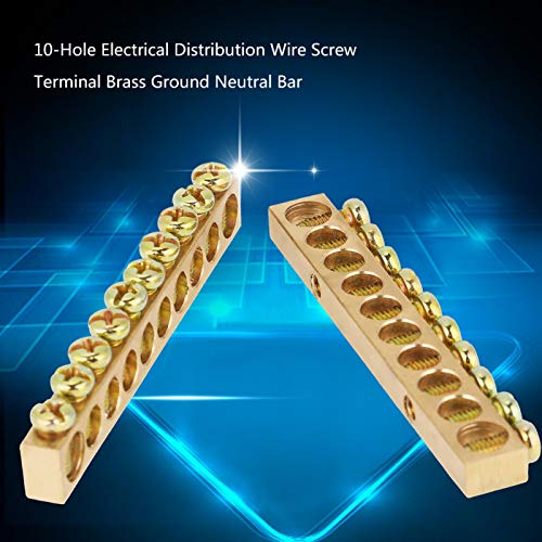 Bordstract Terminal Ground Bar, 10 Hole Terminal Block Electrical Grounding Bar Distribution Wire Screw Brass Ground Neutral Bar For Power Distribution Cabinets Lighting Boxes #TOP2