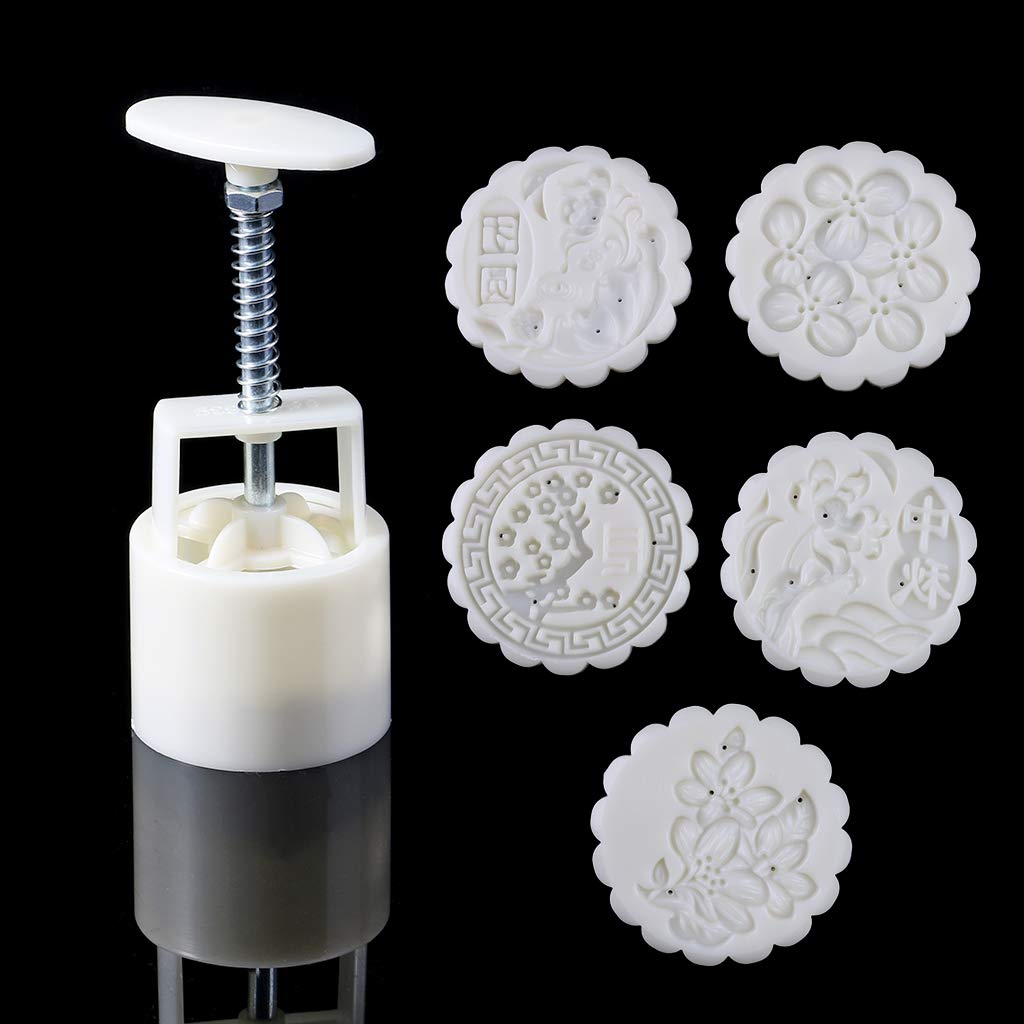 Huluda 75g Mooncake Moon Cake Plunger Pastry Mold Cookie Cutter With 5 Flower Stamps