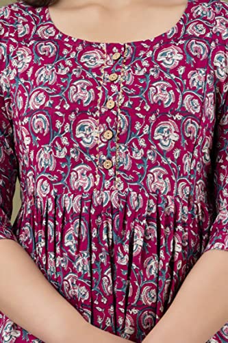 Image of Amazon Brand - Tavasya Women Botanical Floral Printed Maternity Midi Dress | Round Neck | 3 /4 Ruffle Sleeves | Concealed Feeding Zip | Gathered Tiered Nursing Dress