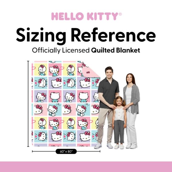 Image of Northwest Hello Kitty Sweet As Can Be Quilted Throw, Comfy Throw, Adults Boys Girls, Soft Lightweight for Chair or Couch, 60 x 80 Inches