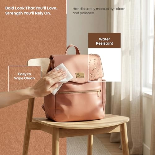 Image of R for Rabbit Caramello Bold Arise Diaper Bag for Mothers, Premium Vegan Leather with Insulated Bottle Pockets, Multi-Compartment Maternity Backpack, Fits 14 inch Laptop, 22 Litre Capacity (Sand Brown)