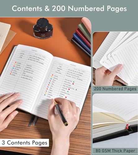 Caderno de diário forrado para homens e mulheres, 200 páginas numeradas, diário de capa dura de cour