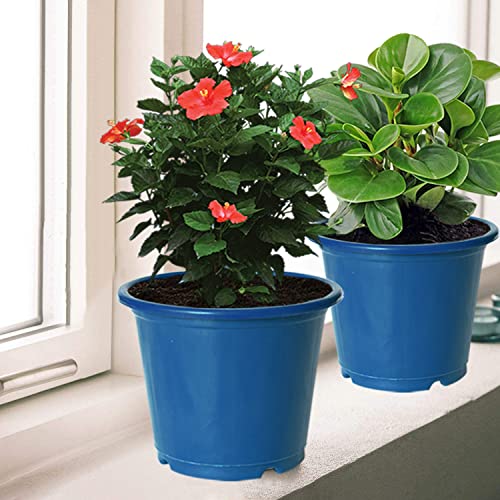 Image of Kuber Industries Durable Plastic Flower Pot|Gamla with Drain Holes for Indoor Home Decor & Outdoor Balcony,Garden,6 inchx5 inch,Pack of 8,(Blue)