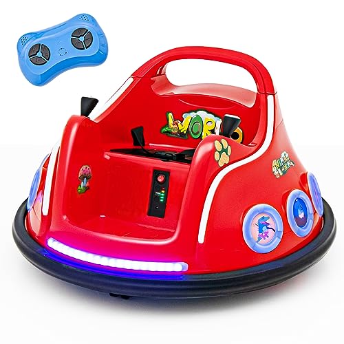 COSTWAY 12V Auto Tamponneuse Électrique Enfants avec Télécommande 2,4G, Voiture Tournante Bébé 360°avec Lumières Clignotantes & Musique, Motif...