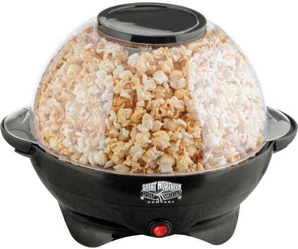 Popcorn Machine - 800W Electric Pop and Stir - 6-Quart Capacity Popcorn Maker with Built-In Stirrer and Serving Bowl by Great Northern Popcorn (Black)