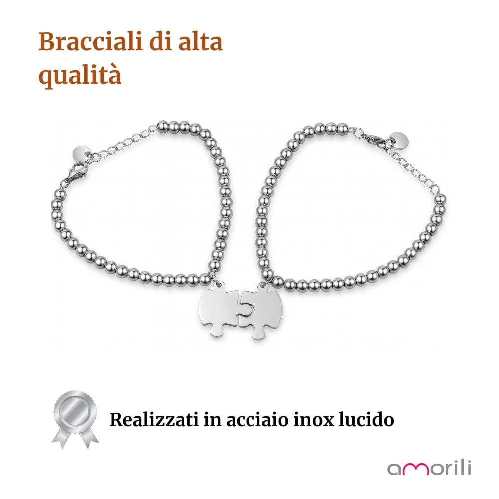 Bracciale Puzzle Coppie in Acciaio Inox | Braccialetti Amicizia BFF o Amore per Fidanzati e Amiche | Gioiello Simbolico Regolabile | Idea Regalo per Coppia o Migliori Amiche bcc2141