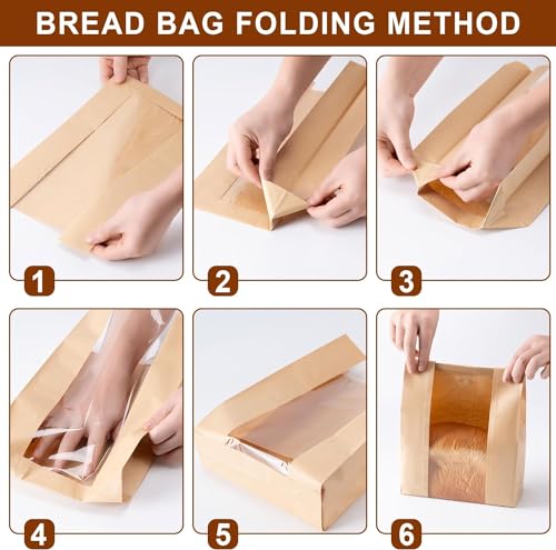 Image of 25 Pieces Paper Bread Bags, Large Bakery Sourdough Bread Bags for Homemade Bread with Window Includes 25 Pieces Label Seal Stickers for Homemade Bread Storage (8x21x32 cm)