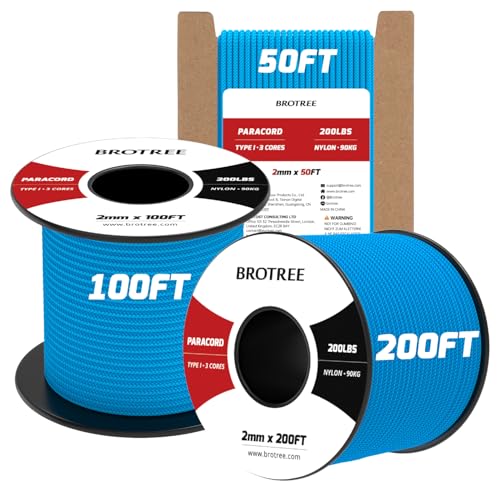 Brotree 2mm Paracord 3 Strands 100ft 100% Nylon Cord (Blue)