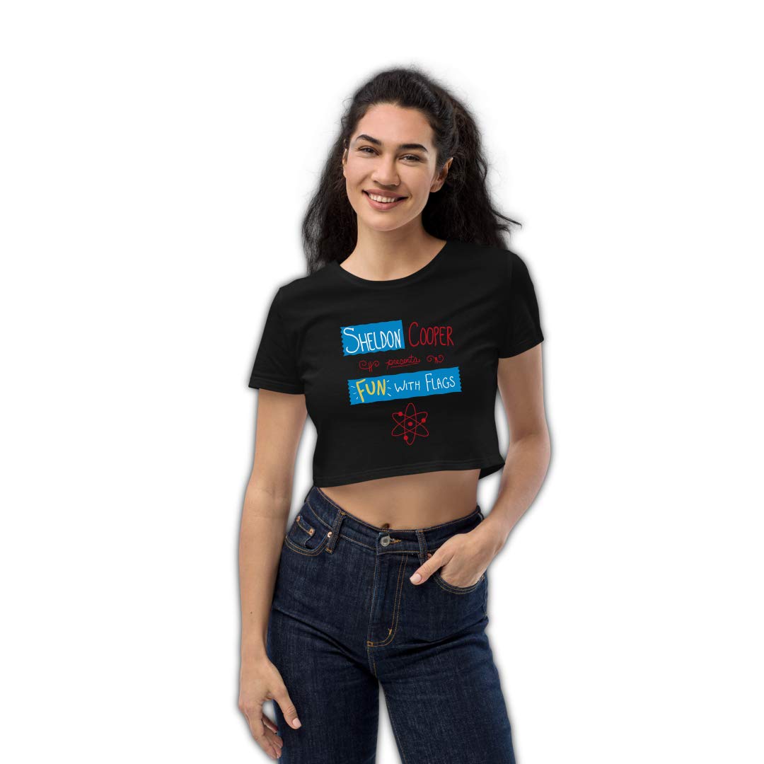 CRAXY STORE.COM Craxystore Graphic Printed Round Neck Cotton Crop Top for Women Short Sleeve (DESIGN- SHELDON COOPER)