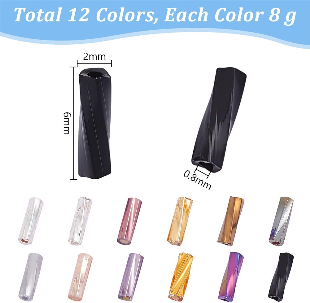 PH PandaHall 3540pcs 12 Metallic Dark Colors Glass Bugle Beads 6mm Twisted Tube Beads Long Bugle Seed Beads Loose Spacer Beads Craft Beads for Earrings Bracelet Necklace Jewelry DIY Crafts Making - Image 2