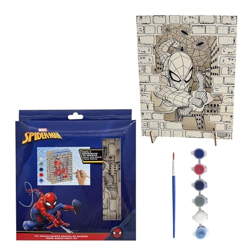 Kit de bricolage en bois Spider-Man à peindre avec pinceau et peintures inclus - Ensemble de peinture Spiderman pour enfants créatifs Marvel Superhero Design 3D