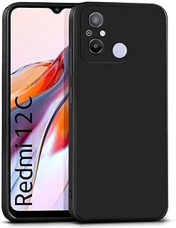 Redmi 12c جراب حماية خلفي من السيليكون السائل المقاوم للصدمات مبطن بالفرو الداخل وغطاء كامل للكاميرات متوافق مع هاتف شاومي ريدمي 12 سي اسود