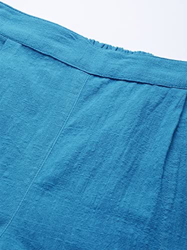 Image of Yash Gallery Women's Regular Fit Mid Rise Solid Cotton Slub Ankle Length Regular Trouser Pant