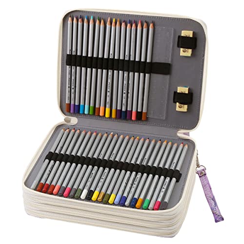 Image of 184 Slots Pencil Case Organizer w /Removal Handle Strap | 4-Layer Zipped Pencils Box Large for Colored Pencils Watercolor Pencils for Office and Travel for Artist