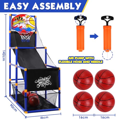 AOKESI Arcade Basketball Game Set for Kids, Toddler Basketball Hoop with 4 Balls Indoor and Outdoor Sports Toys Gifts for Boys Girls Aged 3-4 5-6 7-12 Years Old Adjustable Height Stand - Thumbnail 6