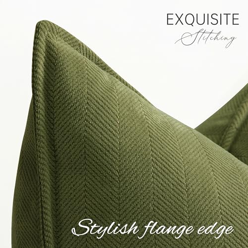 ZWJD Olive Green Pillow Covers 16x16 Set of 2 Chenille Throw Pillow Covers with Elegant Design Soft and Luxurious Decorative Throw Pillows for Couch, Bed, and Home Decor