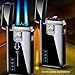 Butane + Electric 2 in 1 Windproof Lighter, Dual Jet Blue Flame + Dual Arc, Rechargeable Butane, USB Charging, LED Power Display, Gift(Black2)