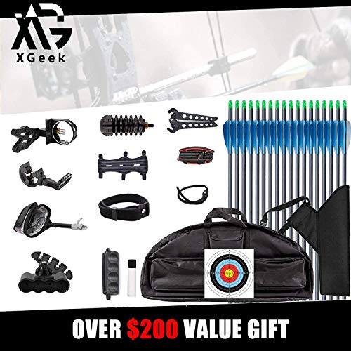 XGeek Compound Bow and Arrow kit, Hunting & Target Bow, with All Accessories, USA-Made Limbs, Draw Weight Adjustable 20-70 Lbs, Draw Length 17-29", 320 Fps Speed,for Hunter and Archery Enthusiast